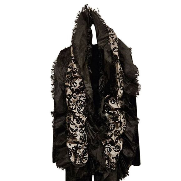 Accessories - Vintage Reversible Statement Scarf Black Velvet/Gray and Black Pattern